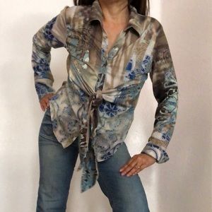 Boho Chic Floral Vintage Tie-In-Front Blouse